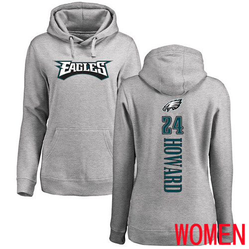 Women Philadelphia Eagles #24 Jordan Howard Ash Backer NFL Pullover Hoodie Sweatshirts